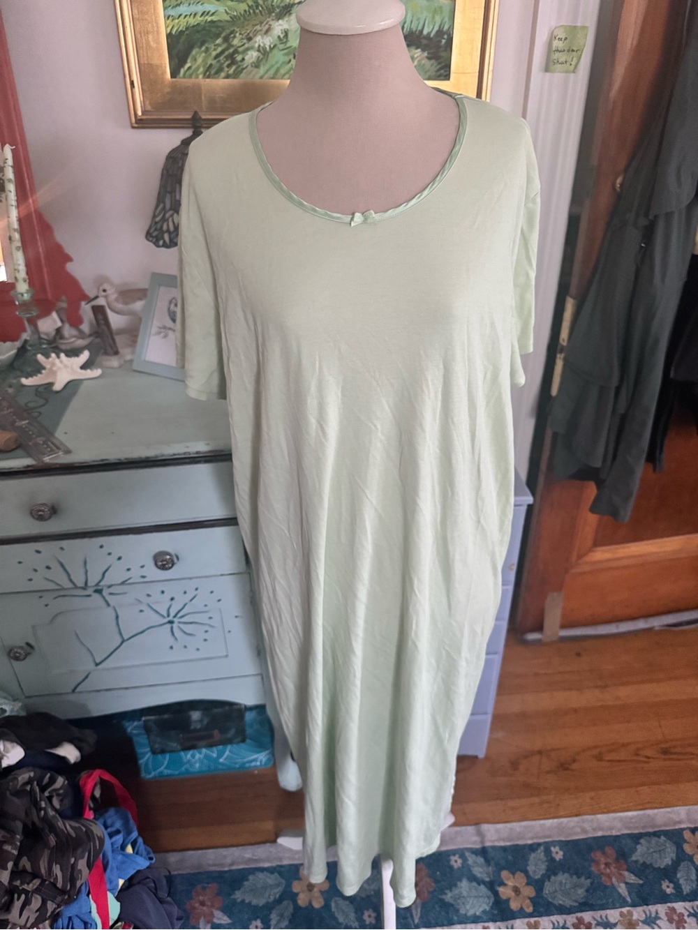Land's End Long Cotton Nightgown XL Light Green Summer Comfy